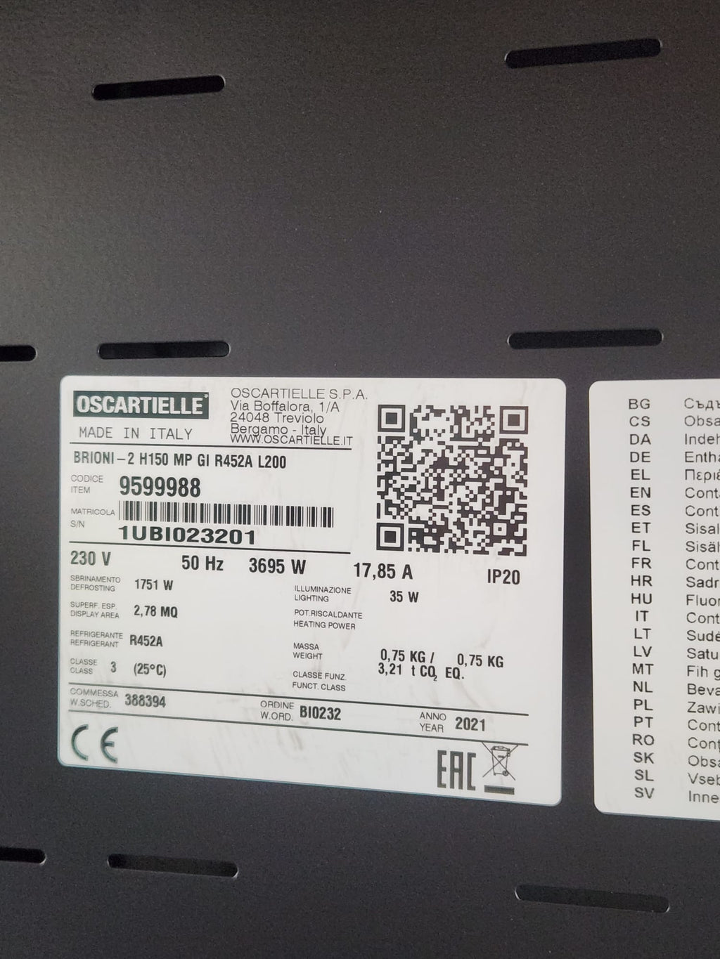 Oscartielle BRIONI-2 H150 MP GI R452A — Commercial Open Multideck Display Fridge (2021)