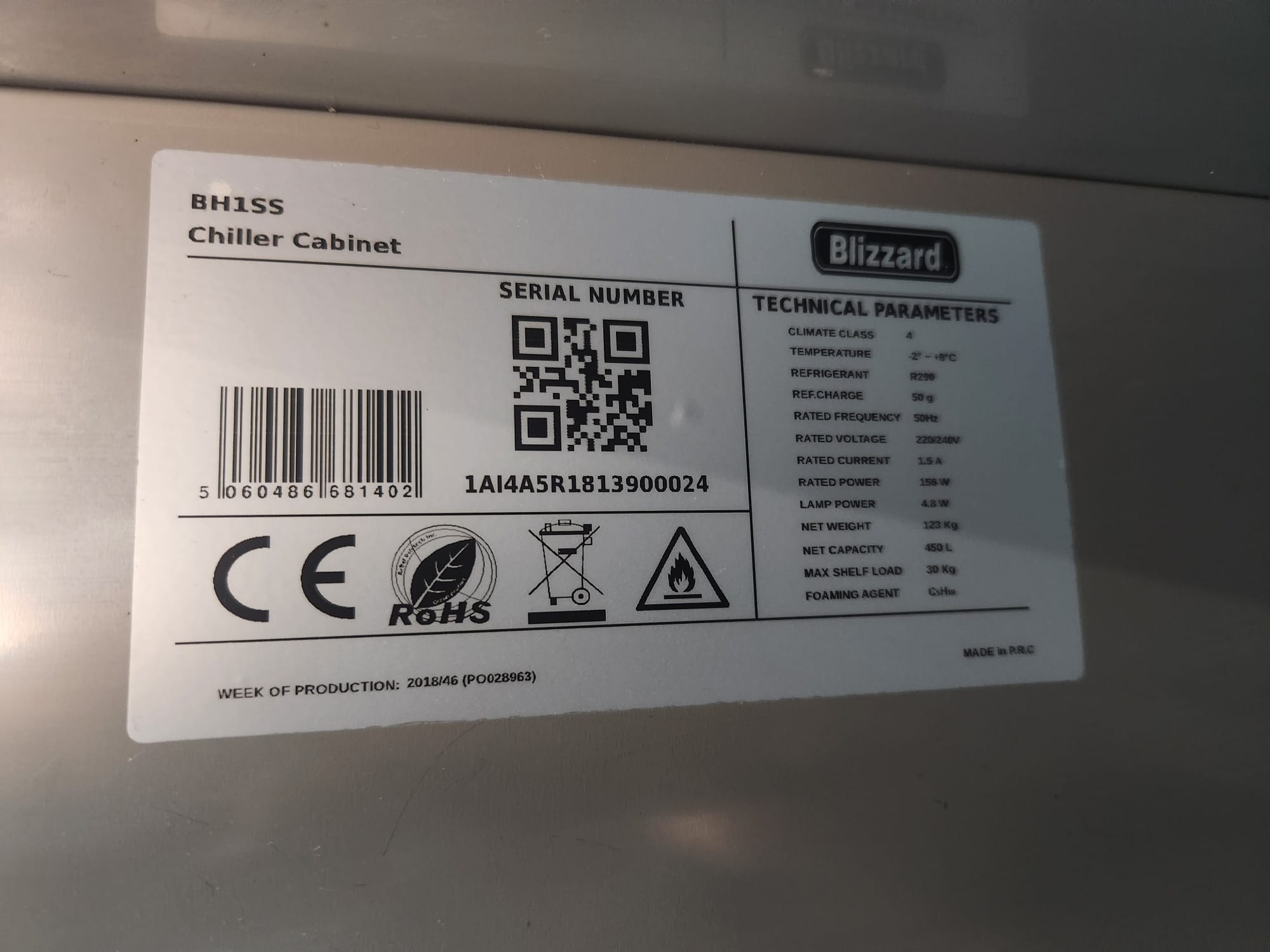 Blizzard BH1SS — Commercial Upright Chiller Cabinet 450L (2018)
